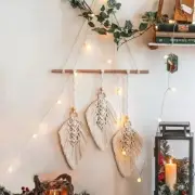 Rustic Macrame Feather Wall Hanging Bohemian Holiday Decor | Festive Home Accent