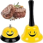 QIUUE Table Bell for Service - 2 Pieces Stainless Steel Call Bell for Kitchen, Restaurant, Hotel, Pets - Funny Dog Bell With Smiley Face