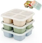 PandaEar 3 Pack Snack Containers, 4 Compartment Silicone Bento Lunch Snack Box with Lids, Reusable Divided Meal Snack Containers for Adults Kids Toddler, Food Storage Containers for School Work Travel