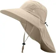 [EIROVYA] EIR Unisex Sun Hat, Sun Hat for Women, UPF 50+, Angelhu, Sun Hat with Neck Protection, Outdoor Hat, Men's Water-Repellent, Wide Brim, khaki, CM