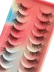 Half False Eyelashes Clear Band Russian Strip Lashes 10 Pairs D/DD Curl Wispy Fluffy Mink Eye Lashes Natural Faux Mink Eye Lashes Pack Reusable Fake Eyelash Extensions (DBZM5)
