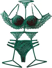 [Zylphorix] Women Garter Strappy Bra Panty Set Lace Lingerie Sets Babydoll Underwire Sexy Teddy Plus Size Underwear
