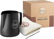 The Barista House Stainless Steel Milk Frothing Pitcher - Milk Steamer Cup Barista Latte Art Tools for Espresso, Cappuccino, Hot Chocolate and Coffee - 600ml (20oz) (Black)