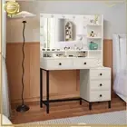 White Dressing Table with LED Mirror Modern Makeup Desk Vanity Table 5 Drawers