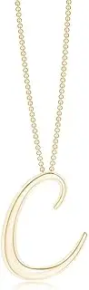 [Angara] Natural Lowercase "C" Initial Pendant Necklace in 14ct Solid Gold for Women | Jewellery for Her