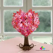 Handmade Red Heart Tree 3D Pop Up Card