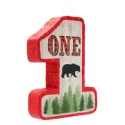 Number 1 Red & Black Buffalo Plaid Pinata for Kids Lumberjack 1st Birthday Decor