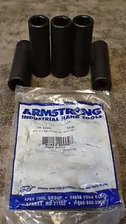 New! (5-Pk) 20-222A Armstrong 1/2" Drive 11/16" Deep Impact Socket (BN146)