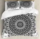 Leaf Duvet Cover Set with Pillow Shams Arabesque Tribal Flower Print