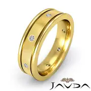 Unique Diamond Men Eternity Wedding Band 18k Yellow Gold Center Brush Ring 0.2Ct