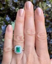 2.10 Ct Octagon Natural Emerald diamond Woman s Ring 14Ksolid white gold