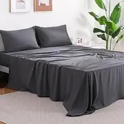 Elegear Queen Size Bed Sheets Set -4 Piece Washed Microfiber Bedding Set, Brushed & Ultra-Soft for Skin, Deep Pocket Fitted Sheet up to 38 cm, Wrinkle Resistant Breathable Sheets Set, Dark Grey