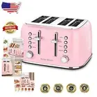Retro Design 4-Slice Toaster - Pink Stainless Steel with Easy Clean Crumb Tray