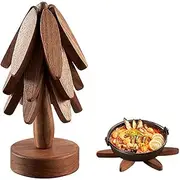 InciFuerza Beech Wood Tree-Shaped Trivets for Hot Dishes - Set of 3 Non-Slip Heat-Resistant Mats with Stand for Kitchen, Pots, Bowls, Teapots, and Hot Pots (Walnut Color)
