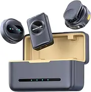 Wireless Lavalier Microphone System with Charging Case,2.4G Noise Canceling Clip on Lapel Microphone,6H Battery Life Lapel Mic Set for iOS/Android