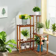 Nature Carbon Wood Corner Pant stand with 6 Tier outdoor Flower Shelf Pot Rack