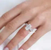 5 CT Elongated Emerald Cut Moissanite Wedding Bridal Rings Set 14K White Gold