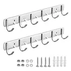 2 Packs Coat Rack Wall Mounted - 6 Hooks 304 Stainless Steel Metal Rail Hat