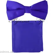 Purple Men's Solid Straight Cut Bow tie & Pocket Square Hanky Wedding 10U