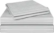 4PCS Stripe Bed Sheet Set King Size – 1800TC Hotel Luxury Ultra Soft Brushed Microfiber Bed Sheet - 40cm Deep Pocket – Shrinkage and Fade Resistant – Silver Grey