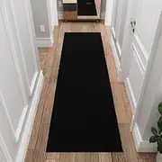 Sweet Home Stores SH Collection Solid Rubberback Indoor Runner Rug, 2'7" x 12', Black