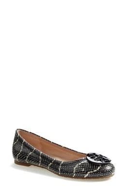 NIB Tory Burch REVA MOJAVE Print Snake Leather Ballet Flat Shoe Black Ivory 7.5