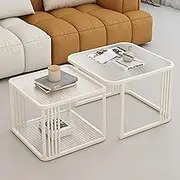 EKDJSN Coffee Table Set, Square Coffee Table with Nesting Design, Double-Layer Storage Design, No Assembly Required, for Living Room Balcony (White/Black)(White,31in+27in)