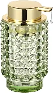 LEICURACE Glass Liquid Soap Dispenser, Refillable Liquid Dispenser with Gold Pump, Hand Soap Dispenser for Bathroom Kitchen, Modern Home Bathroom Decor （Liquid Type/Green） A29-5-AU