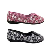 Grosby Vivien Ladies Slippers Summer Slip On Soft Floral Fabric Bow Front