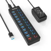Powered USB Hub, 11-Port USB 3.0 Hub Splitter - 10 USB 3.0 Data Transfer Port...