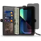 Zip Soft PU Leather Wallet Case + 2xAnti-Spy Glass for iPhone 13,Mini,Pro,Max