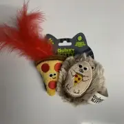 Quirky Kitty Hedge Hog & Pizza 2 Toys Cat Nip All Natural Feather