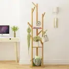 Solid Wood Floor Standing Hat Coat Jacket Hanger Storage Stand W/ Umbrella Rack