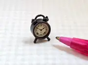 Miniature BRONZE Alarm Clock "TYPE B", ECRU Face High Detail!: DOLLHOUSE 1:12