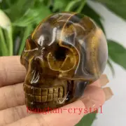 1pc Natural Tiger's eye Carved Quartz Crystal Skull Reiki Healing decoration