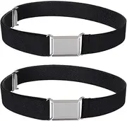 [YOCDNOV] 2 Piece Elastic Belt for Kids - Fully Adjustable Simple Belt, Adjustable Elastic Belt with Flat Buckle for Jeans, Trousers, Skirts (Black), black, 10.3 * 11.0
