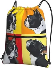 EdWal Cute Pug Print Drawstring Backpack Gym Bags Sports Bags With Zipper Pocket For Travel Beach, Black, One Size