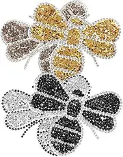 VERDANVERSE 4pcs Bee Shape Rhinestone Iron Patches Stylish Bling Designer Heat Adhesive Embellishments for Clothes Shoes and Bags Easy Application for DIY Decoration