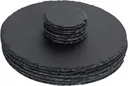 Argon Tableware 12 Piece Round Slate Placemats & Coasters Set - Black Natural Stone Dinnerware Plate Placemats Drink Mats for Kitchen, Home, Bar, Restaurant, Weddings, Events