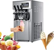 Soft Serve Ice Cream Machine,Commercial Slushy Ice Cream Maker Stainless Steel 3 Flavors LCD Digital Display Auto Clean Material Shortage Warning Sweet Cone Ice Cream Maker for Home Use