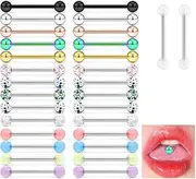 [LINGJIA] Pack of 30 Nipple Piercings, Piercing Set, Piercing Ball Twister, Tongue Piercing, Surgical Steel, Tongue Bar Piercing, Tongue Piercing, Stainless Steel, Colourful, Piercing Kit for Tongue