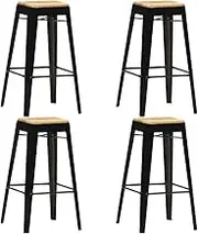 Bar Stools 4 pcs Black Solid Mango Wood Bar Chair