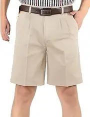 [Flygo] Men's Classic Fit Inseam Chino Oxford Shorts Pleated Flat Golf Shorts