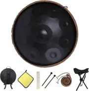 22" D Kurd Handpan Drum 9 Notes 440Hz Tuned Pro Steel Drum Instrument for Adults