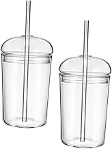 TIDTALEO 2Pcs Clear Glass Tumbler with Straw and Lid Versatile Drinking Glasses for Water Juice Soda for Home Office Cafe Use and Stylish Design
