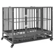 Dog Cage Steel Lockable Pet Puppy Crate With Wheels And Trays Kennel Enclosure