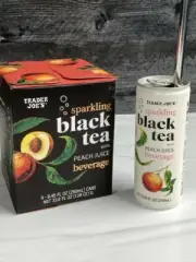 2 X Trader Joe’s SPARKLING BLACK TEA w/ Peach Juice Beverages (4- 8.45 oz each)