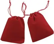 Set of 25 Red Velvet Velveteen Drawstring Gift Bags, 5.5" Wide x 6.5" x Tall