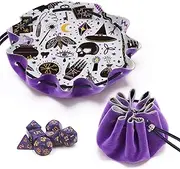 Teeloray DND Dice Bag and Rolling Tray 2 in 1, Purple Velvet Drawstring Bag with 7 Polyhedral Dice Set for Dungeons and Dragons DND RPG MTG D&D Role Playing Table Games D4 D6 D8 D10 D% D12 D20