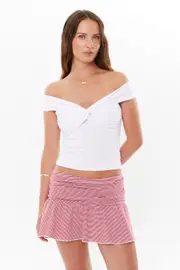 [Supré] Supré - Posey Ruched Mini Skirt - Lipstick red/white stripe XS LIPSTICK RED/WHITE STRIPE